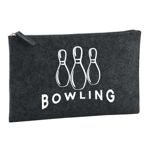 Kulturbeutel Bowling Pinns 1 Liter Filz Charcoal Kosmetiktasche