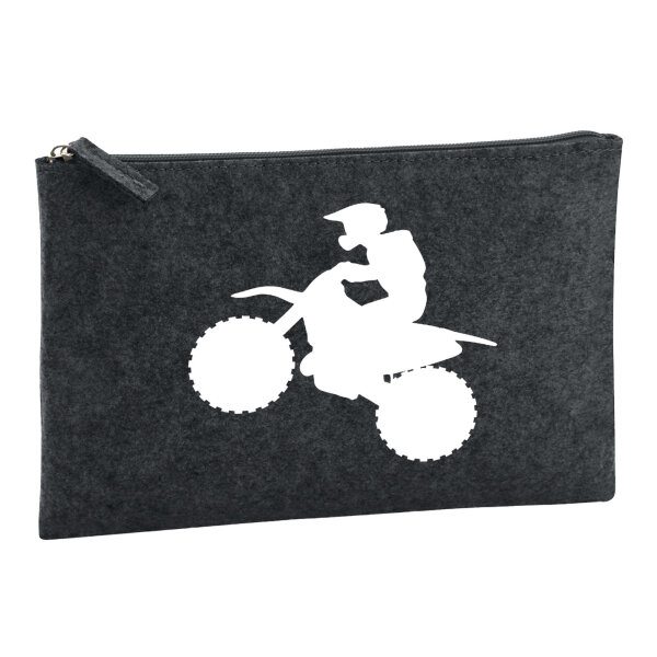 Kulturbeutel Motocross Silhouette 1 Liter Filz Charcoal Kosmetiktasche