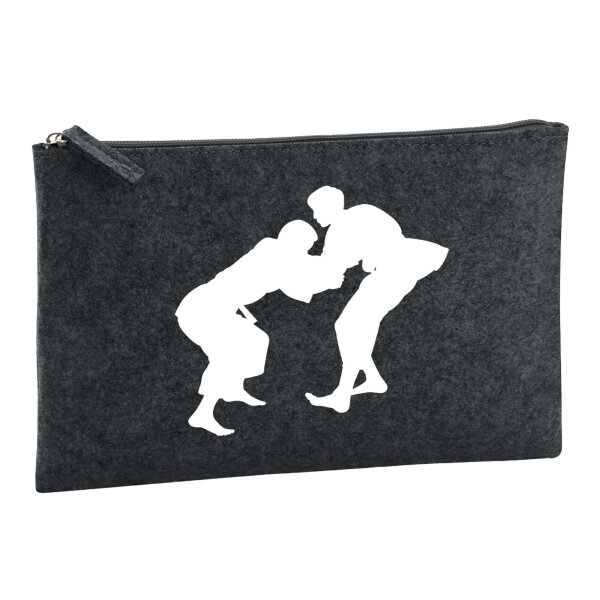 Kulturbeutel Judo Silhouette 1 Liter Filz Charcoal Kosmetiktasche
