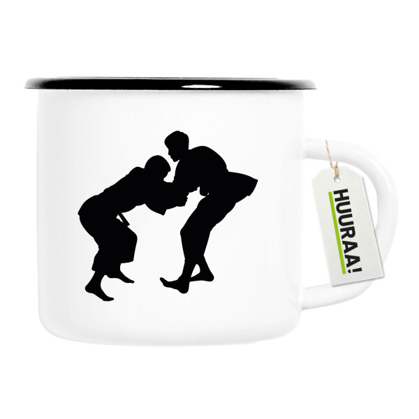 Emaille Tasse Judo Silhouette 300ml Vintage Emaille Becher
