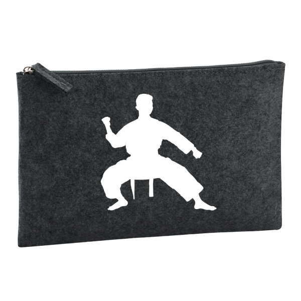 Kulturbeutel Taekwondo Silhouette 1 Liter Filz Charcoal Kosmetiktasche