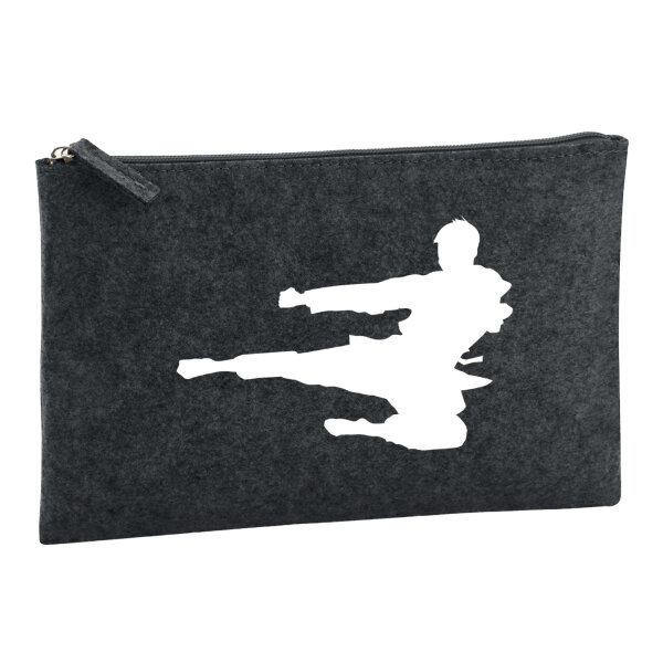 Kulturbeutel Karate Silhouette 1 Liter Filz Charcoal Kosmetiktasche
