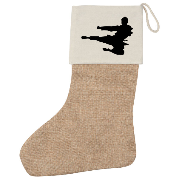 Weihnachtsstrumpf Karate Silhouette Beige