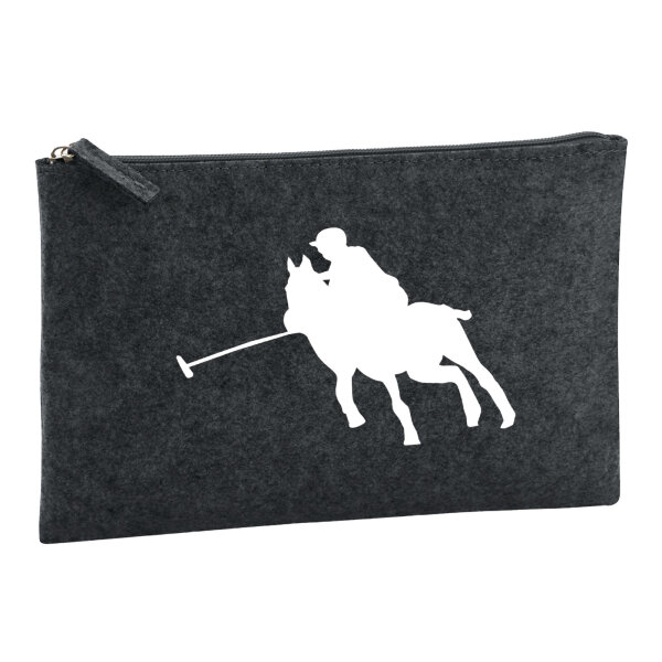 Kulturbeutel Polo Spieler Silhouette 1 Liter Filz Charcoal Kosmetiktasche