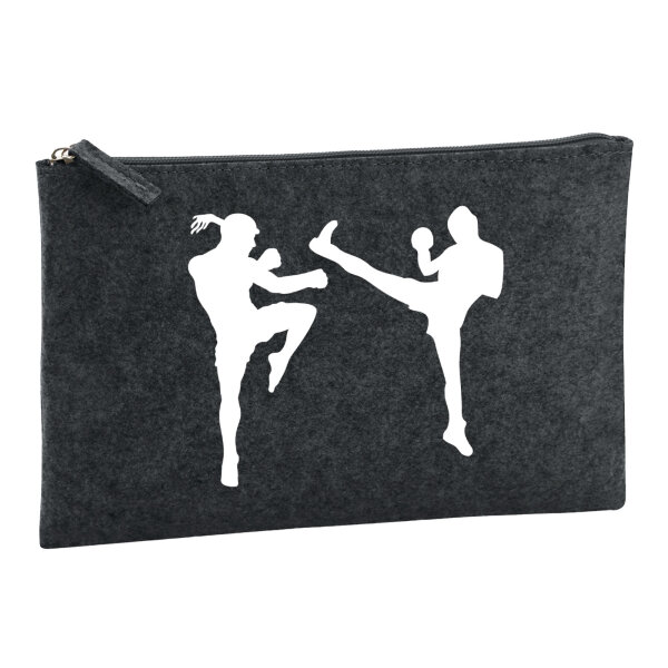 Kulturbeutel Kickboxen Silhouette 1 Liter Filz Charcoal Kosmetiktasche