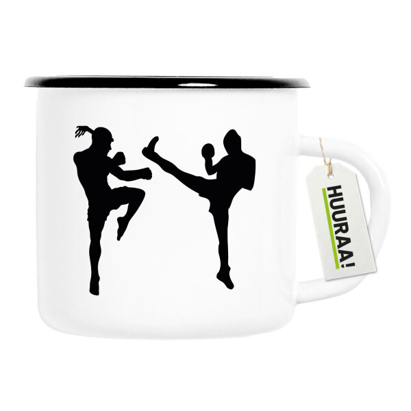 Emaille Tasse Kickboxen Silhouette 300ml Vintage Emaille Becher