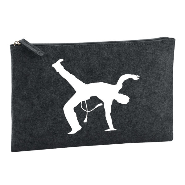 Kulturbeutel Capoeira Silhouette 1 Liter Filz Charcoal Kosmetiktasche