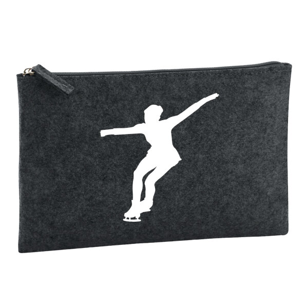 Kulturbeutel Eiskunstlauf Silhouette 1 Liter Filz Charcoal Kosmetiktasche