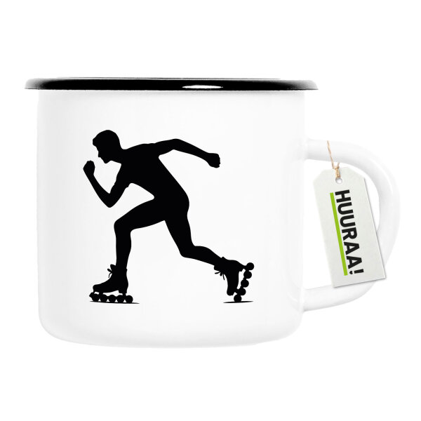 Emaille Tasse Inline Skating Silhouette 300ml Vintage Emaille Becher