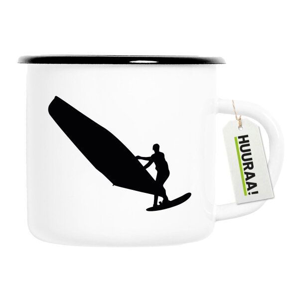 Emaille Tasse Windsurfen Silhouette 300ml Vintage Emaille Becher