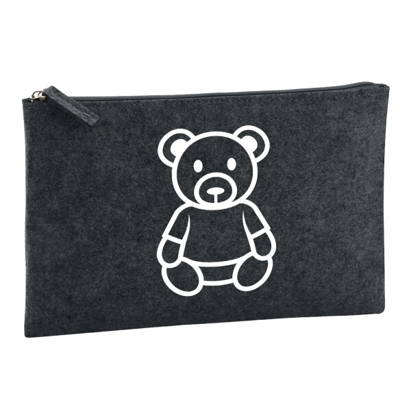 Kulturbeutel Teddybär Knuddelbär 1 Liter Filz Charcoal Kosmetiktasche