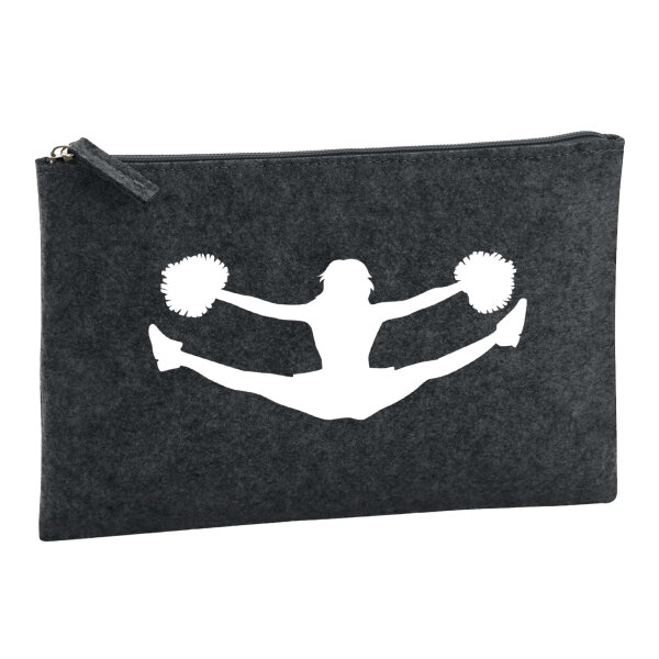 Kulturbeutel Cheerleader Silhouette 1 Liter Filz Charcoal Kosmetiktasche