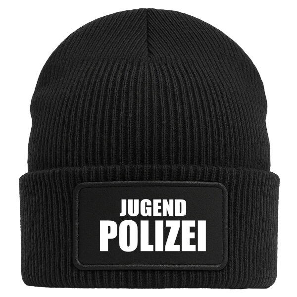 Beanie Jugend Polizei Schriftzug Black Mütze