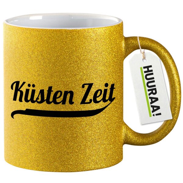 Glitzertasse Küsten Zeit Schriftzug 330ml