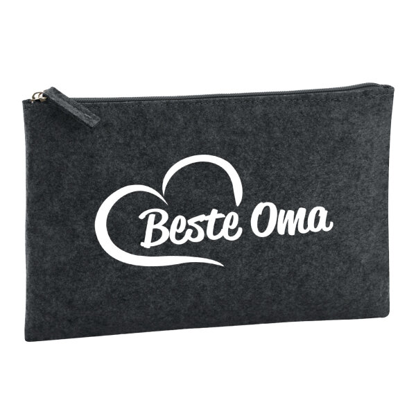 Kulturbeutel Beste Oma Herz 1 Liter Filz Charcoal Kosmetiktasche