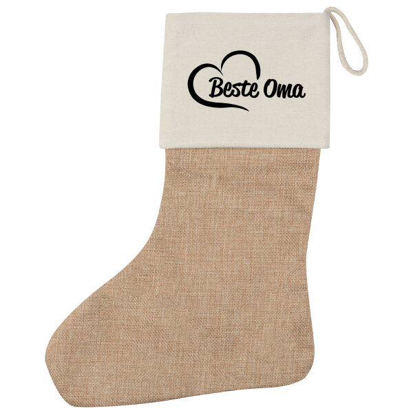 Weihnachtsstrumpf Beste Oma Herz Beige