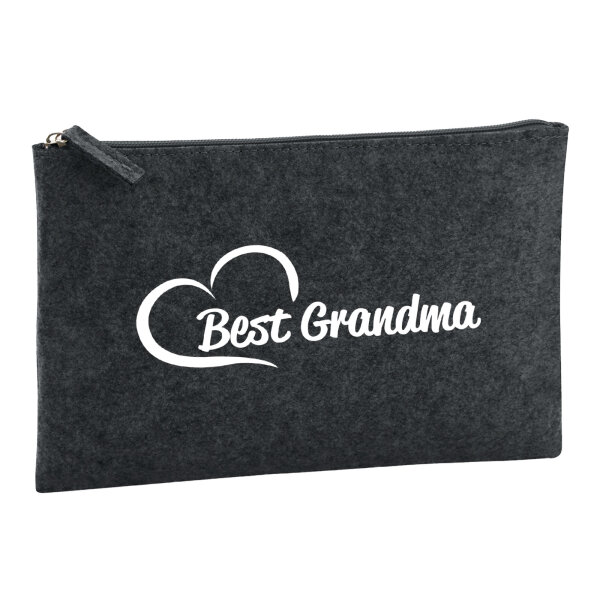 Kulturbeutel Best Grandma Heart 1 Liter Filz Charcoal Kosmetiktasche
