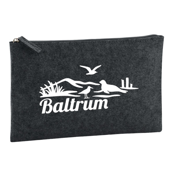 Kulturbeutel Baltrum Strandmotiv 1 Liter Filz Charcoal Kosmetiktasche