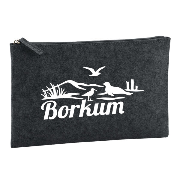Kulturbeutel Borkum Strandmotiv 1 Liter Filz Charcoal Kosmetiktasche