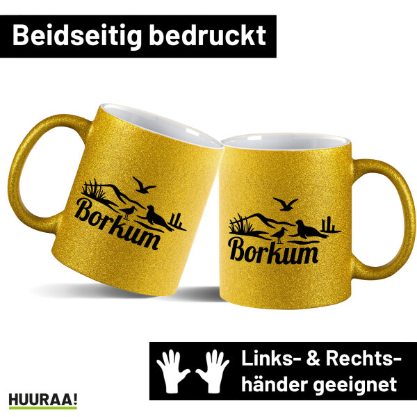 Glitzertasse Borkum Strandmotiv 330ml