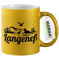 Glitzertasse Langeneß Strandmotiv 330ml
