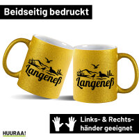 Glitzertasse Langeneß Strandmotiv 330ml