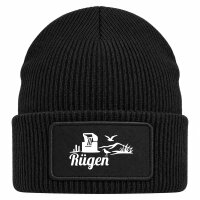 Beanie mit Patch Rügen Strandmotiv Black