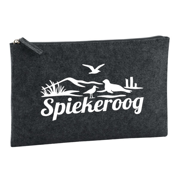 Kulturbeutel Spiekeroog Strandmotiv 1 Liter Filz Charcoal Kosmetiktasche