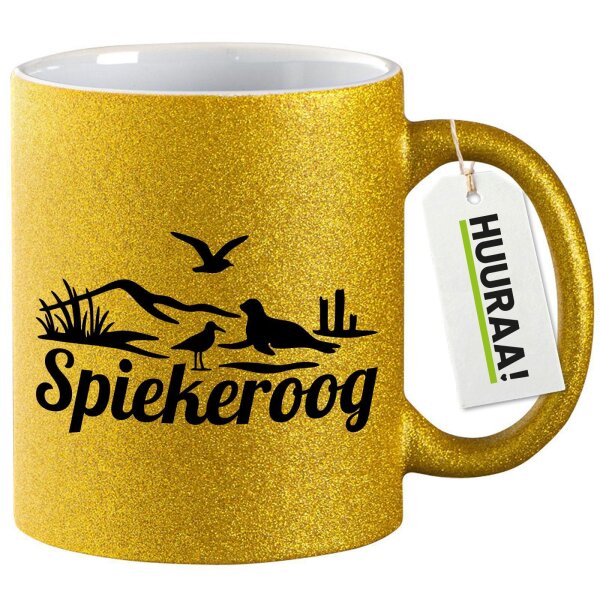 Glitzertasse Spiekeroog Strandmotiv 330ml