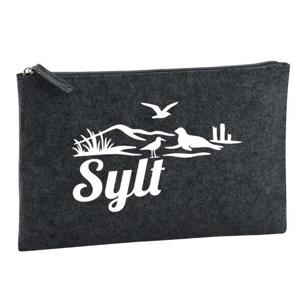 Kulturbeutel Sylt Strandmotiv 1 Liter Filz Charcoal Kosmetiktasche