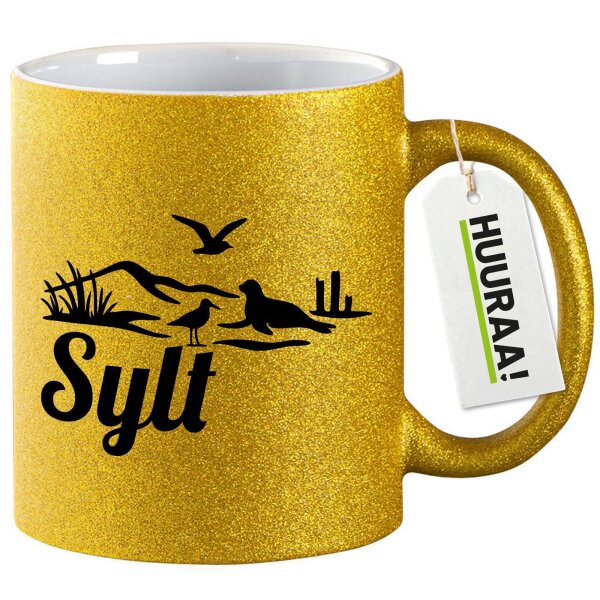 Glitzertasse Sylt Strandmotiv 330ml