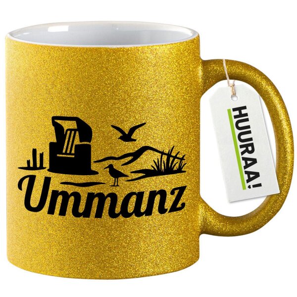 Glitzertasse Ummanz Strandmotiv 330ml