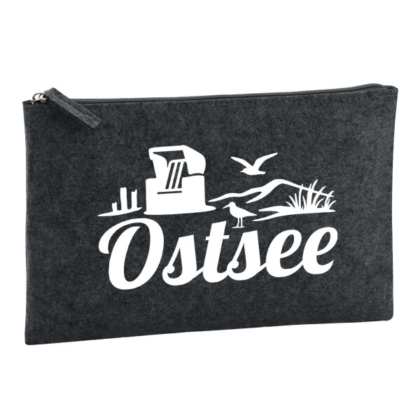 Kulturbeutel Ostsee Strandmotiv 1 Liter Filz Charcoal Kosmetiktasche