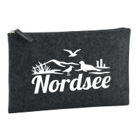 Kulturbeutel Nordsee Strandmotiv 1 Liter Filz Charcoal Kosmetiktasche