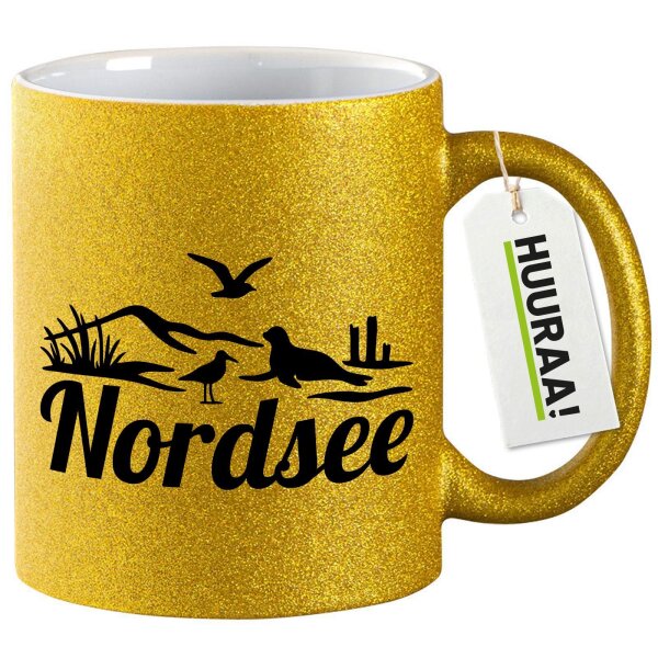 Glitzertasse Nordsee Strandmotiv 330ml