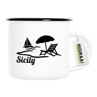 Emaille Tasse Sicily Italien 300ml Vintage Emaille Becher