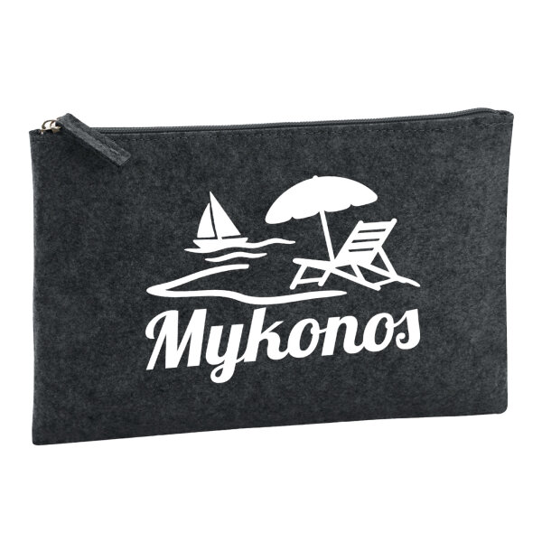 Kulturbeutel Mykonos Griechenland 1 Liter Filz Charcoal Kosmetiktasche