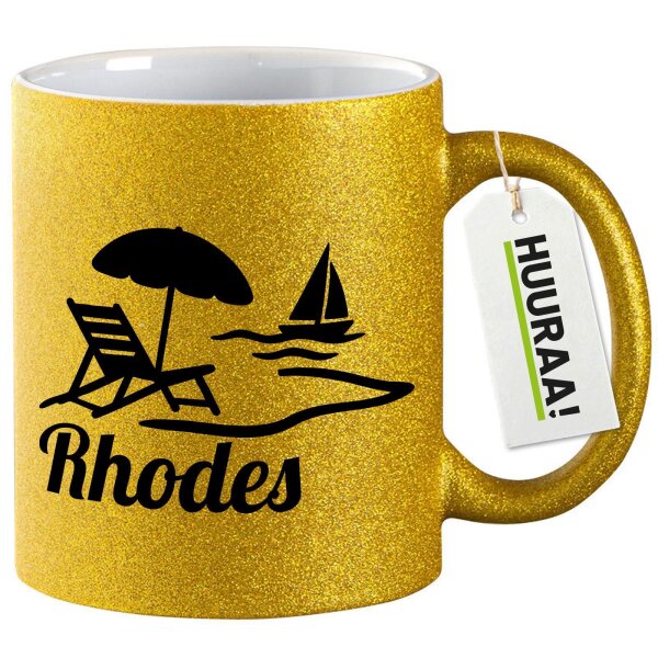 Glitzertasse Rhodes Griechenland 330ml