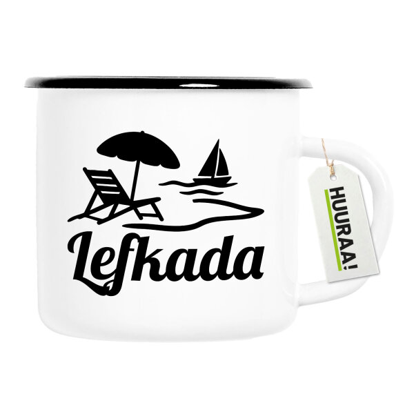 Emaille Tasse Lefkada Griechenland 300ml Vintage Emaille Becher