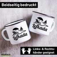 Emaille Tasse Lefkada Griechenland 300ml Vintage Emaille Becher