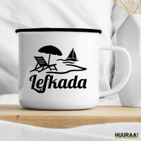 Emaille Tasse Lefkada Griechenland 300ml Vintage Emaille Becher