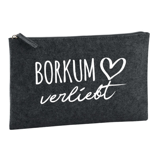 Kulturbeutel Borkum verliebt 1 Liter Filz Charcoal Kosmetiktasche
