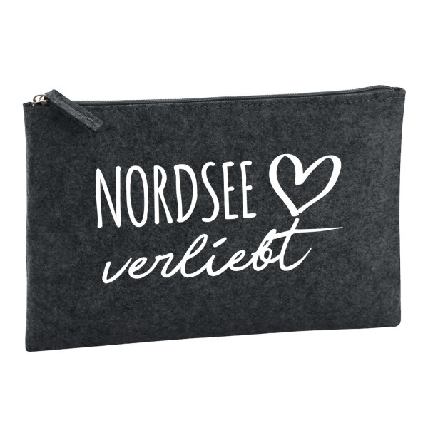 Kulturbeutel Nordsee verliebt 1 Liter Filz Charcoal Kosmetiktasche