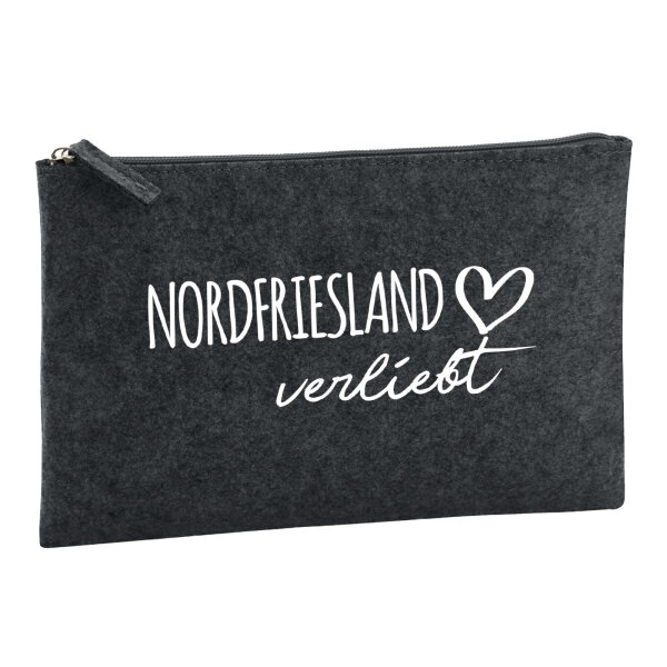 Kulturbeutel Nordfriesland verliebt 1 Liter Filz Charcoal Kosmetiktasche