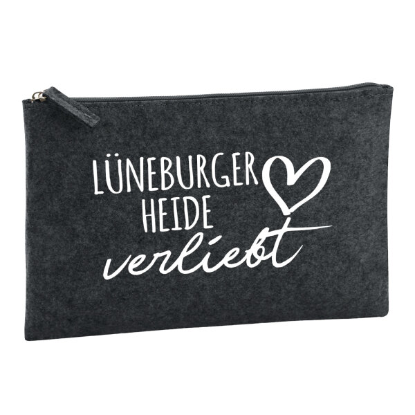 Kulturbeutel Lüneburger Heide verliebt 1 Liter Filz Charcoal Kosmetiktasche