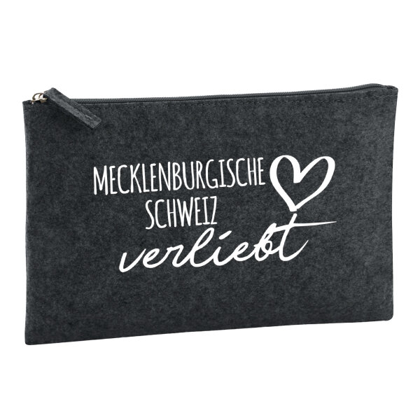 Kulturbeutel Mecklenburgische Schweiz verliebt 1 Liter Filz Charcoal Kosmetiktasche