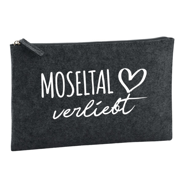 Kulturbeutel Moseltal verliebt 1 Liter Filz Charcoal Kosmetiktasche