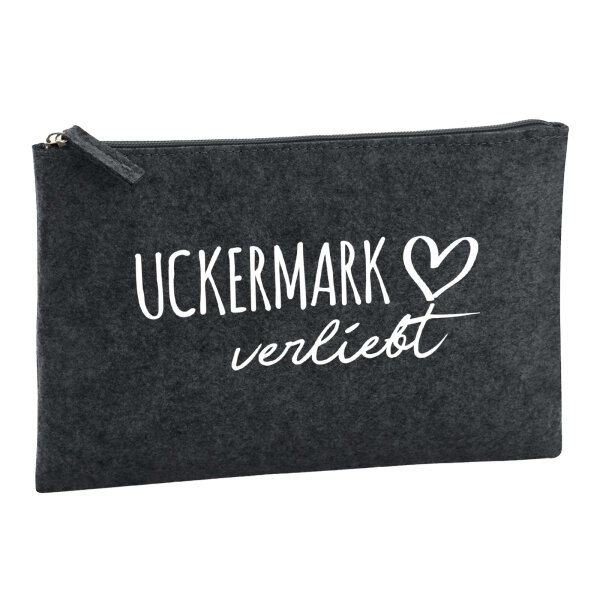 Kulturbeutel Uckermark verliebt 1 Liter Filz Charcoal Kosmetiktasche