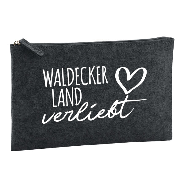 Kulturbeutel Waldecker Land verliebt 1 Liter Filz Charcoal Kosmetiktasche