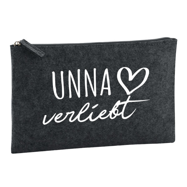 Kulturbeutel Unna verliebt 1 Liter Filz Charcoal Kosmetiktasche